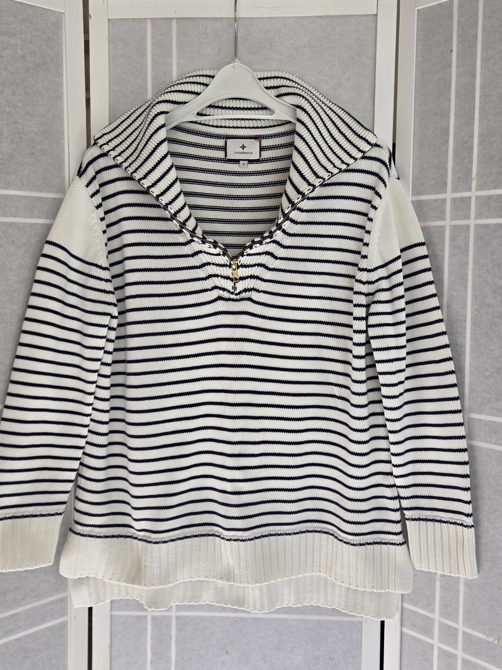 Tuckernuck Striped Quarter-Zip Turtleneck Sweater - White/Black